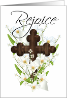 Rejoice, Easter Greeting Card With Cross And Lilies card