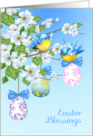 Easter Card With Little Birds, Eggs and Blossom card