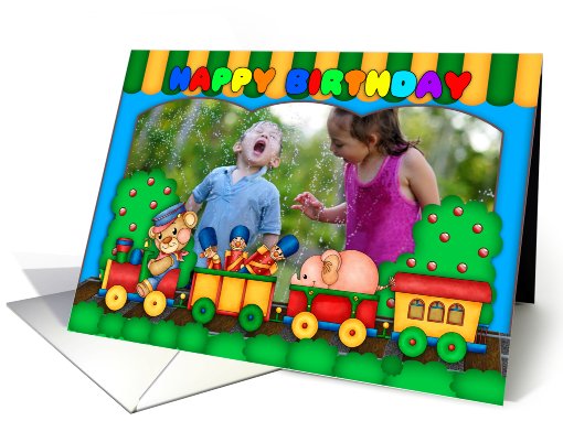 fun colorful photo birthday card with toy train soldiers... (921829)