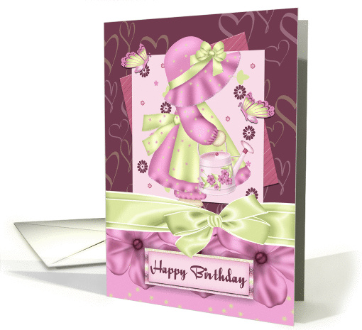 Cute Bonnet Girl Flower And Butterfly Birthday card (927903)