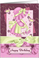 Cute Bonnet Girl Flower And Butterfly Birthday Card