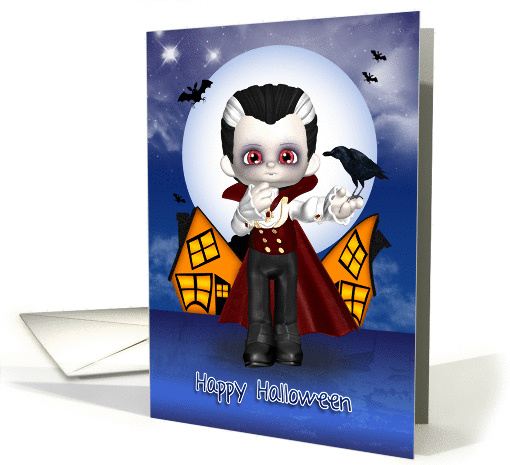 fun vampire halloween greeting card with bats and crow card (969281)