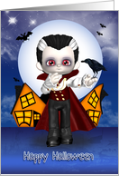fun vampire halloween greeting card with bats and crow card