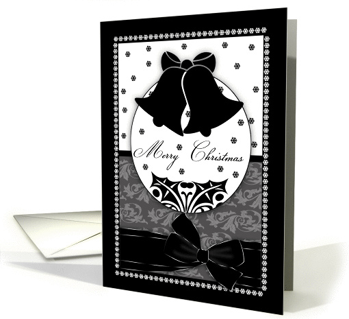 Stylish Black And White Christmas Card With Bells And Bow card