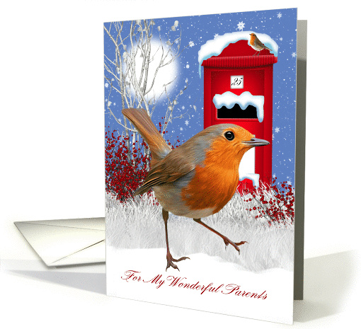 Parents Christmas Greeting Card With Robin And Mail Box card (995067)