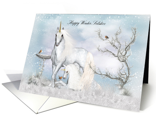 Winter Solstice Midwinter With Unicorns And Robins card (995445)