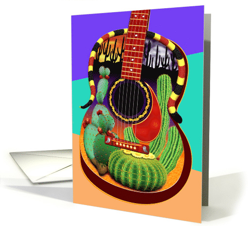 Acoustic Guitar Painted With Desert Cactus Imagery card (1466070)