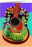 Acoustic Guitar Painted With Desert Cactus Imagery card