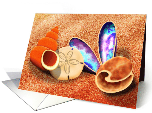Love is spelled out using seashells in place of letters card (395786)