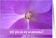 Wiill You be my Bridesmaid with Purple Flower Card