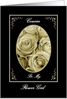 COUSIN - Be My Flower Girl - Sepia Rose Bouquet card