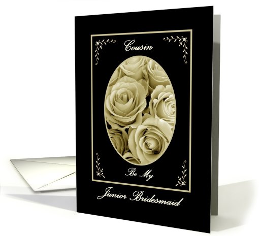 COUSIN - Be My Junior Bridesmaid - Sepia Rose Bouquet card (478159)