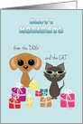 Happy Holidays from Dog and Cat Cute Pets with Presents card