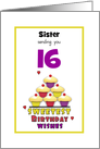 Sister Sweet Sixteen Birthday Colorful Cupcakes Tier Customizable card