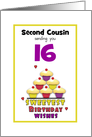 Second Cousin Sweet Sixteen Birthday Colorful Cupcakes Customizable card