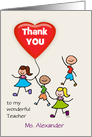 Teacher Thank You Kids with Heart Balloon Custom Text card