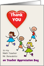 Math Teacher Appreciation Day Thank You Kids Heart Balloon Custom card