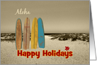 Happy Holidays Christmas Vintage Look Surfboards on Beach card