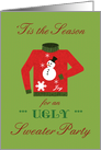 Ugly Sweater Christmas Party Invitation Knitted Sweater with Snowman card