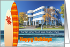 Happy Holidays Surfing Business Christmas Photo Card with Surfboards card