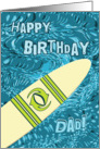 Surfer Dad Birthday with Surfboard in Ocean card