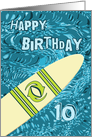 Surfer 10th Birthday with Surfboard in Ocean Graphic card