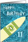 Surfer 11th Birthday with Surfboard in Ocean Graphic card