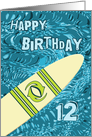 Surfer 12th Birthday with Surfboard in Ocean Graphic card