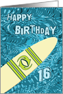 Surfer 16th Birthday with Surfboard in Ocean Graphic card