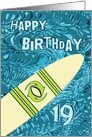 Surfer 19th Birthday with Surfboard in Ocean Graphic card