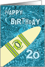 Surfer 20th Birthday with Surfboard in Ocean Graphic card