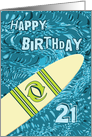 Surfer 21st Birthday with Surfboard in Ocean Graphic card