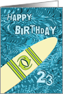 Surfer 23rd Birthday with Surfboard in Ocean Graphic card