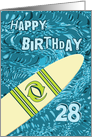 Surfer 28th Birthday with Surfboard in Ocean Graphic card