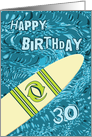 Surfer 30th Birthday with Surfboard in Ocean Graphic card