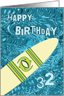 Surfer 32nd Birthday with Surfboard in Ocean Graphic card