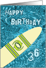 Surfer 36th Birthday with Surfboard in Ocean Graphic card