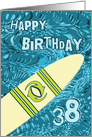 Surfer 38th Birthday with Surfboard in Ocean Graphic card