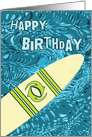 Surfer Birthday with Surfboard in Ocean Graphic card