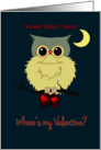 Twins First Valentine’s Day Cute Owl Humor Whoo’s my Valentine? card