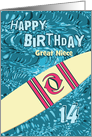 Surfer Great Niece 14th Birthday with Surfboard in Ocean card