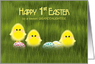 Granddaughter Easter Cute Chicks in Green Grass Speckled Eggs card