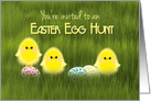 Easter Egg Hunt Invitation Cute Chicks in Grass Speckled Eggs card