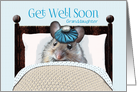 Granddaughter Get Well Soon Cute Mouse in Bed with Ice Bag on Head card