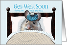 Influenza Get Well Soon Cute Mouse in Bed with Ice Bag on Head card