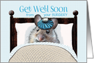Surgery Get Well Soon Cute Mouse in Bed with Ice Bag on Head card