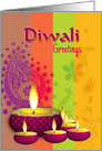 Diwali Greetings Business or Personal Colorful Diya and Stripes card