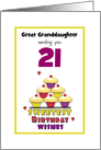 Great Granddaughter 21st Birthday Colorful Cupcakes Custom Age card