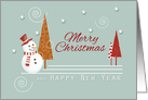 Red Hat Snowman Merry Christmas Happy New Year Personal or Business card