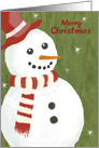 Red Hat Cute Snowman Merry Christmas for Child with Woolen Scarf card